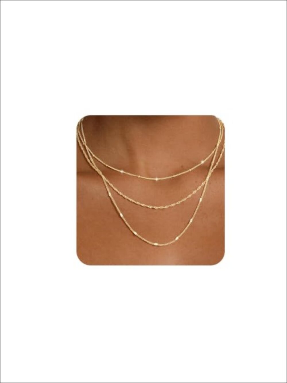 Layered 14k Gold Plated Necklace Set Stackable 3 Piece Jewelry
